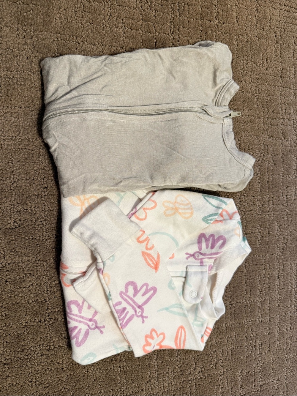 Carter's Neutral Grey and White Floral Butterfly Pajama Set